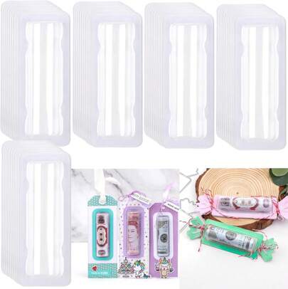 100Pcs Plastic Clear Rectangle Domes Self-Adhesive Lip Balm Pouches Money Holder For DIY Craft Gift Cards Christmas Waterproof Double-Sided Adhesive Domes Cover For Money Holder Ornament Decor (Small)
