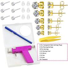 Ear Nose Piercing Kit Tool Stainless Steel Body Ear Navel Machine With 5 Pairs Stud Earrings Jewelry Set - White - View 16