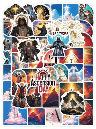 55PCS Vibrant Artistic Jesus Ascension Day Christian Stickers - Faith - Based Religious Decals For Bible Journaling, Scrapbooking & Christian Gift Giving