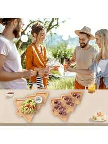 1pc Christmas Tree Wooden Tray, Available In 2 Styles: 3-Compartment 27.5*20cm And 1-Compartment 28*20cm, Home Christmas Decor, Christmas Kitchen Tabletop Decor, Christmas Decoration, 2024 New Christmas Dinnerware. Used For Serving Food, Snacks, Beverages, Sushi, Steak, Pizza, Desserts, Cakes And Breads, Breakfast Tray, Coffee Tray, Tea Tray, Charcuterie Board, Easy-Carry Recessed Handles, Household Kitchen Supplies. Christmas.