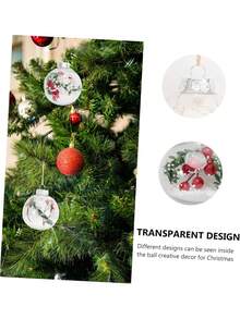 Transparente Cut Out Kugel, Weihnachts- und Neujahrsdekoration, Kunststoffmaterial, Christbaumschmuck, kugelförmige Dekoration, gefüllt mit künstlichem Schnee, roten Beeren und Tannenzweigen, geeignet für Weihnachtsbaum und Partydekoration. Weihnachtsdekoration für Zuhause, Raumdekoration Winter