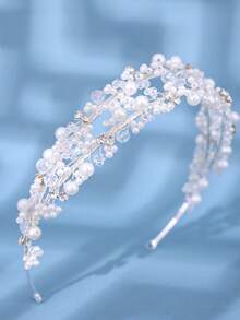 1pc Pearl Double Headband With Crown Decor Elegant And Romantic Hair Accessory For Wedding Banquet Performance Tiaras Valentine's Day Accessories - Gold - View 2