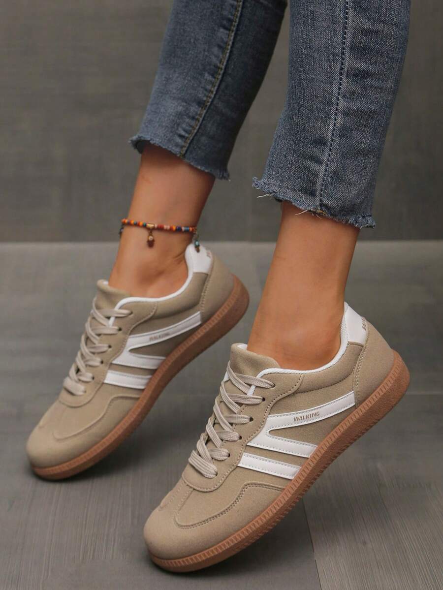New Women Shoes, Fashion Sneakers, Student Shoes, Couple Shoes, Retro Casual Shoes, Lace-Up Shoes, Outdoor Versatile Flat Shoes, All Season Women Shoes - Khaki - View 1