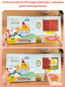 beartale Interactive Flip-Up Story Book, Animal Daily Activities Picture Book (Rooster Waking Up, Kitten Washing Face, Hippo Brushing Teeth, Bear Tidying Room), Suitable For 3-6 Years Old Children, Montessori Quiet Travel Toy, Pre-School Enlightenment And Bedtime Reading - Multicolor - View 3