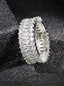 MOONSO 1 件方晶锆石镶嵌戒指，奢华创意时尚戒指 - 白色 - 查看 2