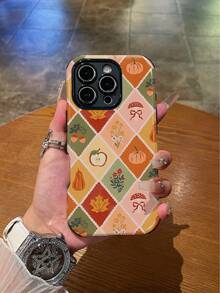 1pc Personalized Pumpkin Plaid Pattern Shockproof Anti-Slip Soft TPU + PC Hybrid Material Phone Case Compatible With IPhone 11/12/13/14/15/16/16 Plus/16 Pro/16 Pro Max - Multicolor - View 1