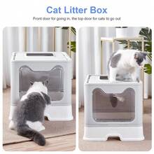 BingoPaw Caja para arena para gatos, bandeja sanitaria extra grande plegable con entrada superior y tapa, bandeja sanitaria con cubierta para gatitos, diseño de cajón fácil de limpiar con pala, color gris. - Gris - Ver 11