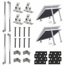 Juego de 4 soportes para paneles solares ajustables individualmente con un rango de ángulo de 0 a 60° para centrales eléctricas en balcones, techos de tejas y sistemas de paneles solares, color plateado.