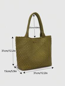 DK DKMG 1 件 PU 材质全新手工真编织手提包，时尚优雅百搭大容量手提包，适合妈妈、礼物、日常使用 - 綠色 - 查看 6