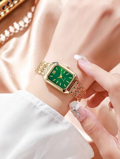 1pc Chic Square Dial Quartz Wrist Horloge Steel Timepiece (No Box Included) view 2