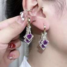 Fashionable And Elegant Red And Purple Rose Earrings, The Best Daily Gift For Ladies' Parties And Banquets, Two Styles Available - 紫色 - 查看 10