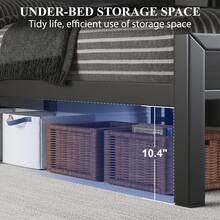 Bed Frame With LED Light, Industrial Platform Bed With Charging Station, 2-Tier Storage Headboard, No Box Spring Needed, Noise-Free, Strong Support Legs - 黑色 - 查看 6