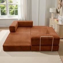 78.7" Foldable 3-Seater Fabric Sofa Bed With Square Armrests, Modular Compressible Living Room Sofa Set, Vintage Suede Comfortable Lounge Chair Sofa, Lazy Sofa (Bean Bag), And Bedroom Sleeper Sofa Bed - 橘色 - 查看 8