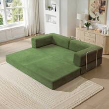 78.7" Foldable 3-Seater Fabric Sofa Bed With Square Armrests, Modular Compressible Living Room Sofa Set, Vintage Suede Comfortable Lounge Chair Sofa, Lazy Sofa (Bean Bag), And Bedroom Sleeper Sofa Bed - 綠色 - 查看 8