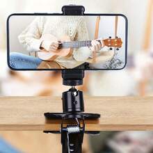 360° Rotatable Guitar Headstock Clamp Adjustable Angle Phone Holder, Multi-Functional Phone Stand Clip For Home Music Recording Guitar, Live Streaming Tripod Desk Music Stand Accessory - Black - View 6