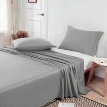 Sábana de microfibra cepillada suave, ropa de cama de primera calidad, transpirable, hipoalergénica, para cama individual, matrimonial, matrimonial, queen y king, tamaño 90 cm, 105 cm, 135 cm, 150 cm, 180 cm (sin funda de almohada) - Gris - Ver 3