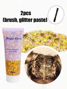 2pcs Chameleon Gold Body Glitter,Mardi Gras Outfit For Women,Color Changing Face Glitter,Chunky Glitter Face Paint,Holographic Glitter Sequins For Face Body Hair,Send A Makeup Brush As A Gift,Festival Party Glitter Makeup Festival Costume Props,Cos,Halloween - Multicolor - View 13