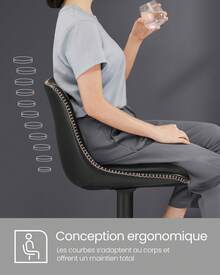 VASAGLE Tabourets de Bar, Lot de 2, Chaise de Cuisine, Siège Pivotant à Hauteur Réglable, Matelassé, en PU, avec et Repose-Pieds, Salle à Manger, Comptoir, Acier, Noir - Noir - Voir 4