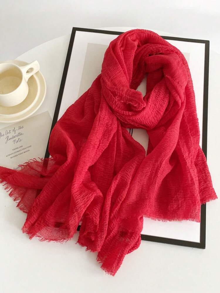 1 Piece Solid-Colored Linen Scarf For Women, Vintage Solid Color Medium-Length Scarf, Decorative Long Shawl For Dress,Beach,Holiday - Multicolor - View 5