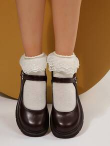 时尚年轻女鞋，舒适一脚蹬乐福鞋，高品质棕色厚底PU皮女鞋，JK学院风小皮鞋，女式厚底平底鞋，穆勒鞋 - 棕色 - 查看 5