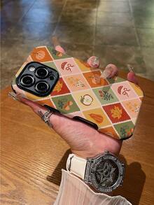 1pc Personalized Pumpkin Plaid Pattern Shockproof Anti-Slip Soft TPU + PC Hybrid Material Phone Case Compatible With IPhone 11/12/13/14/15/16/16 Plus/16 Pro/16 Pro Max - Multicolor - View 5