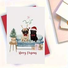 1pc Funny And Unique Christmas Card, Pug Dog Greeting Card, Christmas Card, Merry Pugmas, Suitable For Christmas, Christmas Eve, Holiday Celebration Occasion, Santa Claus Greeting Card, Christmas Gift For Family, Friends, Coworkers, Christmas Card - Multicolor - View 4