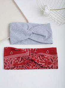 1 件波西米亚风格腰果花印花弹性扭曲头带，柔软面料，休闲百搭，适合通勤、瑜伽、锻炼、跑步、吸湿排汗运动头带，女士发带头巾头带吸汗带，发带 - 彩色 - 查看 11