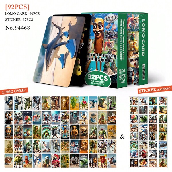 92 peças de animais Brainrot italianos‌ TungTungTung Sahur, cartão LOMO Tung Tung Sahur, Tralalero Tralala, Lirili Larlla, Bombardiro Ctocodilo, Boneca Ambalam, Brr Brr Patapim, adequado para jogos de festa, coleção de cartas, presentes de festa, jogos de festa temáticos, presentes de aniversário