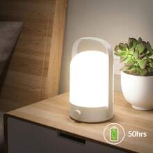 Lámpara de mesa para exteriores sin escalón, linterna LED recargable con mango portátil de 360° y luz LED regulable para campamento al aire libre, hogar, iluminación ambiental de fiesta, lámpara de noche para dormitorio y emergencia - Blanco - Ver 4