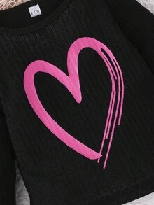 3件套女婴心形印花圆领罗纹长袖上衣搭配简约针织日常裤