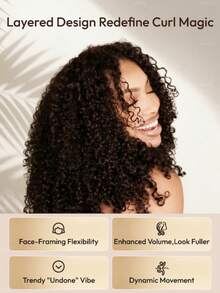 UNice 7x5蕾丝闭合无胶假发，自然黑色螺旋卷发，水洗卷发，发尾扭结，100%真人发，即戴即用，告别打结，手指卷发尾，夏日度假光泽，预剪预拔预漂白透明蕾丝一体式假发