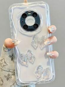 1个3D蝴蝶结透明极简手机壳，兼容 14/A15/A16/A52/A53/A54/A55/A34/A35/A05S/A24/A25/S20FE/S21/S22/S23/S24/S24Ultra/S24FE/S24Plus/S25/S25Ultra，国际版，非国内版 - 無色 - 查看 2