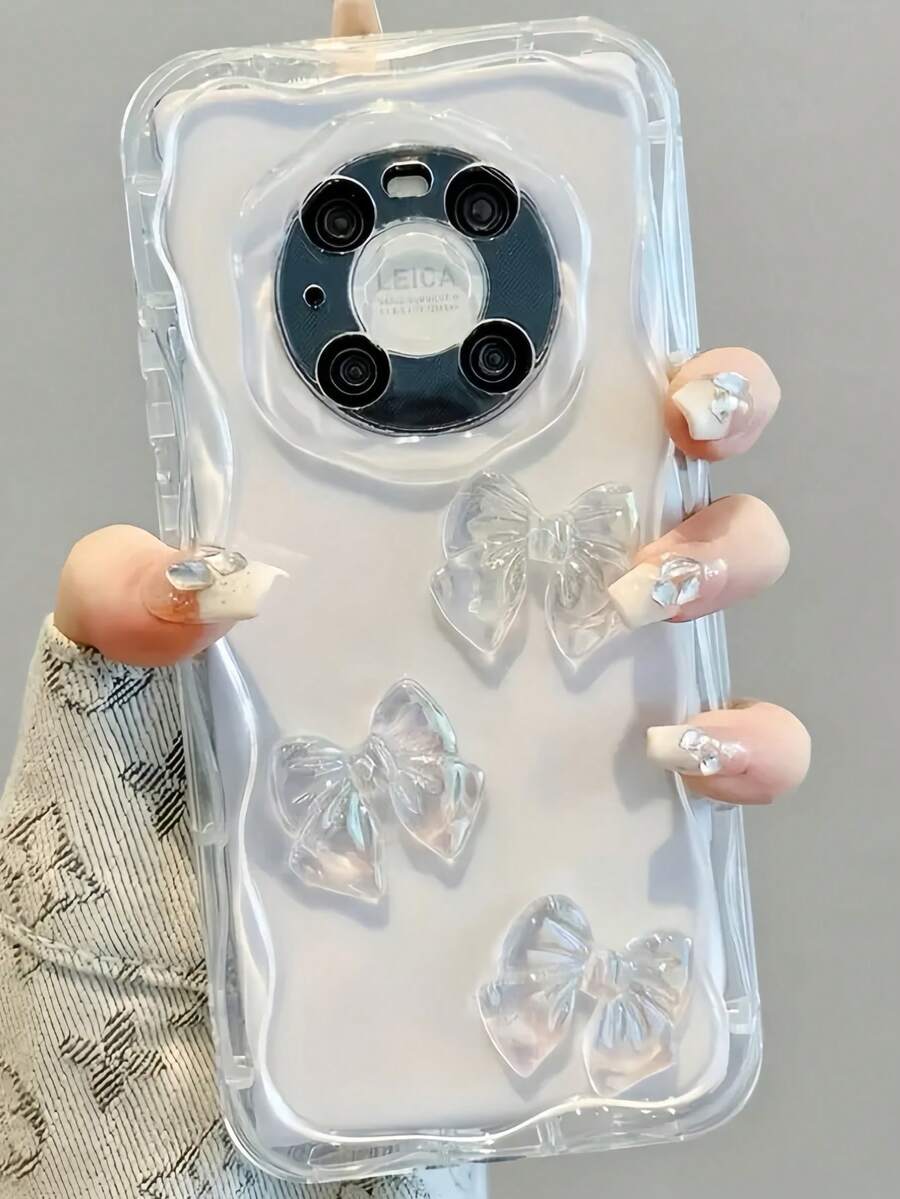 1个3D蝴蝶结透明极简手机壳，兼容 14/A15/A16/A52/A53/A54/A55/A34/A35/A05S/A24/A25/S20FE/S21/S22/S23/S24/S24Ultra/S24FE/S24Plus/S25/S25Ultra，国际版，非国内版