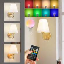 2 Peças Luminária de Parede de Tecido Tradicional, Luminária de Parede com Plugue e Lâmpada RGB Recarregável de 3600mAh, Controle Remoto, Luminária de Parede Dimmerável, Adequada para Quarto, Sala de Estar, Corredor, Decoração Doméstica, Iluminação de Corredor, Acessório de Iluminação Elegante, Material Durável, Luminária de Parede Dimmerável, Luminária com Controle Remoto, Designer de Interiores, Decoração Doméstica