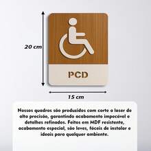 Wood's House Placa de Sinalização para Banheiro Acessibilidade PCD em MDF Amadeirado e MDF Branco em relevo 3D