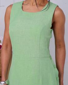 Women's Midi Dress Elegant Casual Buttons Front Simple Button - Lime Green - View 2