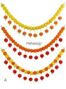 MEHELANY 1 件 4.6 英尺万寿菊花环橙色长排灯节装饰带 30 个悬挂振动球排灯节装饰万寿菊花环，人造万寿菊花，适用于婚礼万圣节装饰、秋季装饰、秋季派对装饰、亡灵节装饰品、感恩节装饰、DIY 万寿菊花环 - 彩色 - 查看 1