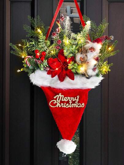 1 cái 65cm/25.59inch Đồ trang trí treo mũ ông già Noel phát sáng sáng tạo cho Giáng sinh, Cây thông xanh nhân tạo treo cửa, Vật dụng trang trí cây thông Noel, Thích hợp cho trang trí nhà theo chủ đề Giáng sinh, Tạo không khí ngày lễ (Không bao gồm đèn và pin) Đồ trang trí Giáng sinh Trang trí phòng mùa đông Đồ trang trí Giáng sinh Quà tặng Giáng sinh Trang trí Giáng sinh