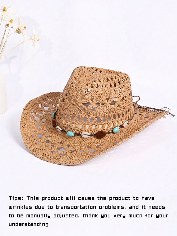 1 Peça Chapéu do Panamá Decorativo Tecido, Proteção UV, Sólido, Boêmio, Casual, Contas, Pedras Preciosas, Vazado, Versátil e Elegante para Todas as Estações - chapéu de palha panamá - Visão 16