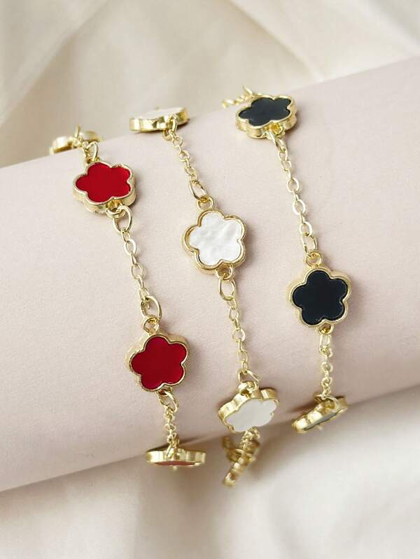 3pcs Elegant & Classy Brown Lucky Clover Bracelet Set (No Gift Box)