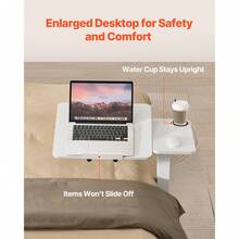 Mesa de cama, mesa auxiliar móvil con escritorio abatible y 4 ruedas ocultas, escritorio para portátil con ruedas y altura y ángulo ajustables con portavasos, escritorio portátil para cama, hogar, oficina y estudio, color blanco - Blanco - Ver 4