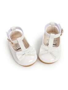 女婴玛丽珍平底鞋，带蝴蝶结，防滑软底，PU皮革，新生儿，幼儿学步鞋，正装鞋