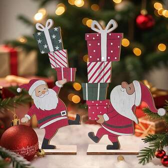 1/2PCS 2D Flat Wooden Christmas Decor Of Table Desk Top Wooden Sign Designed With Christmas Santa Gift Box,Rustic Christmas Gnome Ornaments For Home, Hotel, Shop, Bar, Market Decor,Christmas Table Centerpieces Decorations Home Decor Christmas Decorations Room Decor Winter Christmas Decorations Home Christmas Gifts Christmas Decor