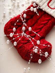 1条150厘米北欧水晶珍珠串珠圣诞装饰花环，DIY圣诞树装饰，透明雪花星形挂饰，家居装饰，圣诞装饰，房间装饰，冬季圣诞装饰，家居圣诞礼物，圣诞装饰