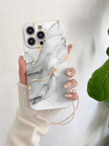 1 pieza Funda de teléfono a prueba de golpes con patrón de mármol blanco de TPU y 1 pieza Correa de muñeca de silicona blanca, compatible con Apple/Fundas de teléfono a juego/Fundas de teléfono con cordón/Fundas de teléfono interesantes/Teléfonos Android///OPPO/Galaxy A51 4G/Galaxy A52/A52s 5G/Galaxy S23 Ultra/Galaxy A13 4G/Galaxy A12/Galaxy S22 Ultra/OPPO A54