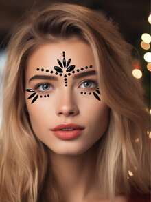 Colorful Face Gems Makeup Stickers, Waterproof Long-Lasting Faux Rhinestones For Masquerade, Holiday, Party, Y2K,Concert Look - Black - View 5