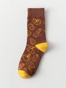 1 Pair/3 Pairs Men's Comfortable Casual Halloween Pumpkin Pattern Mid-Calf Socks, Fall - Multicolor - View 12