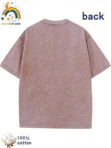 Star Pattern And "" Letter Print Men'S Summer Loose Fit Short Sleeved Washed Vintage 230g Pure Cotton Comfortable Breathable Casual Street Round Neck T-Shirt - Màu cà phê - Xem 2