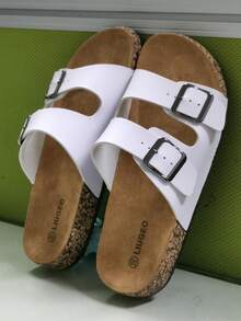 时尚软底舒适拖鞋，一脚蹬穆勒凉鞋，适合夏季户外沙滩散步，男女通用情侣鞋 - 白色 - 查看 6