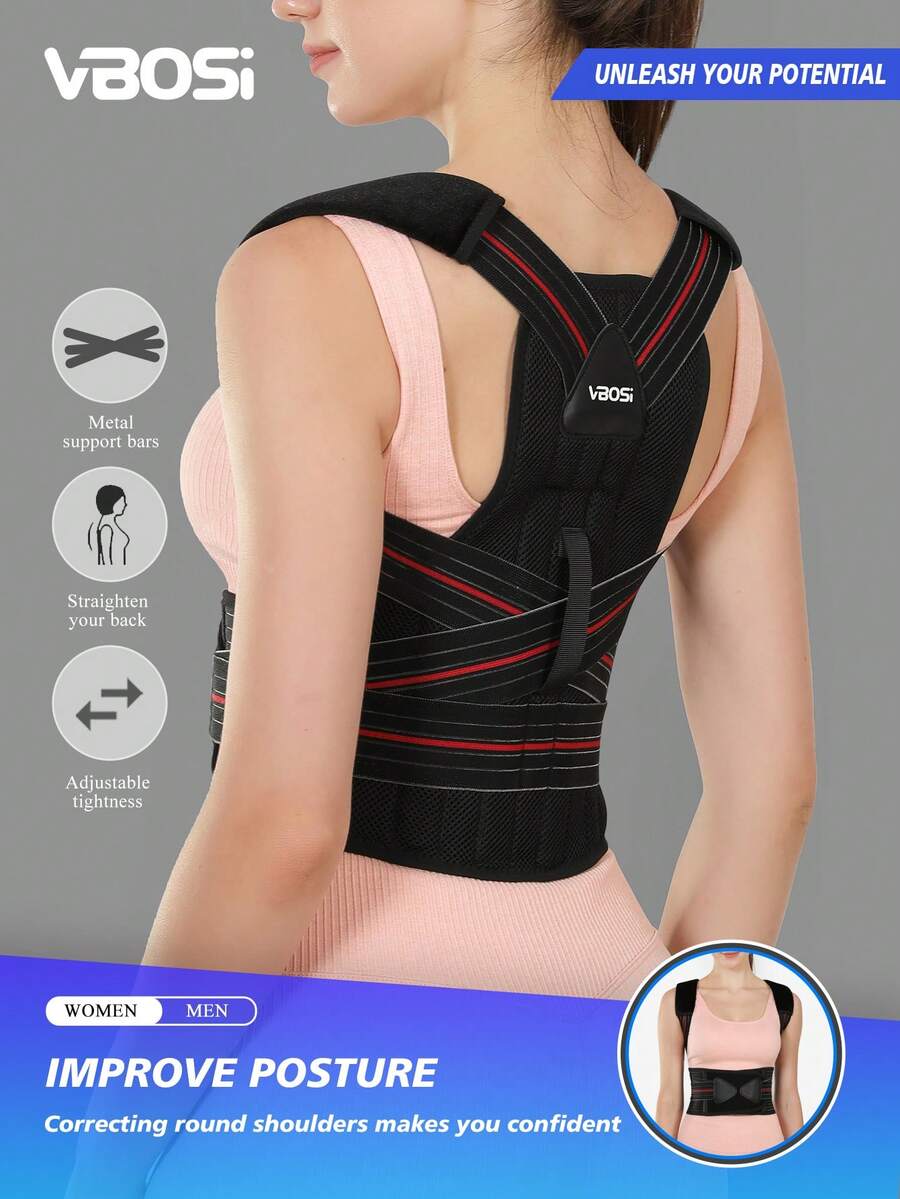 VBOSI Women Men Adjustable Back Brace Waist Support Sporty Shoulder Belt Posture Corrector